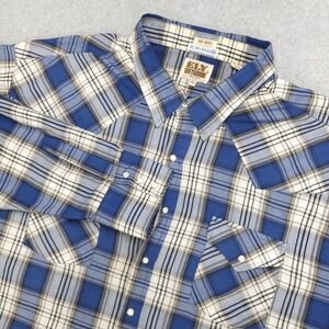 Ely‎ Cattleman Pearl Snap Western Shirt Men's 4XL Blue Beige Plaid
